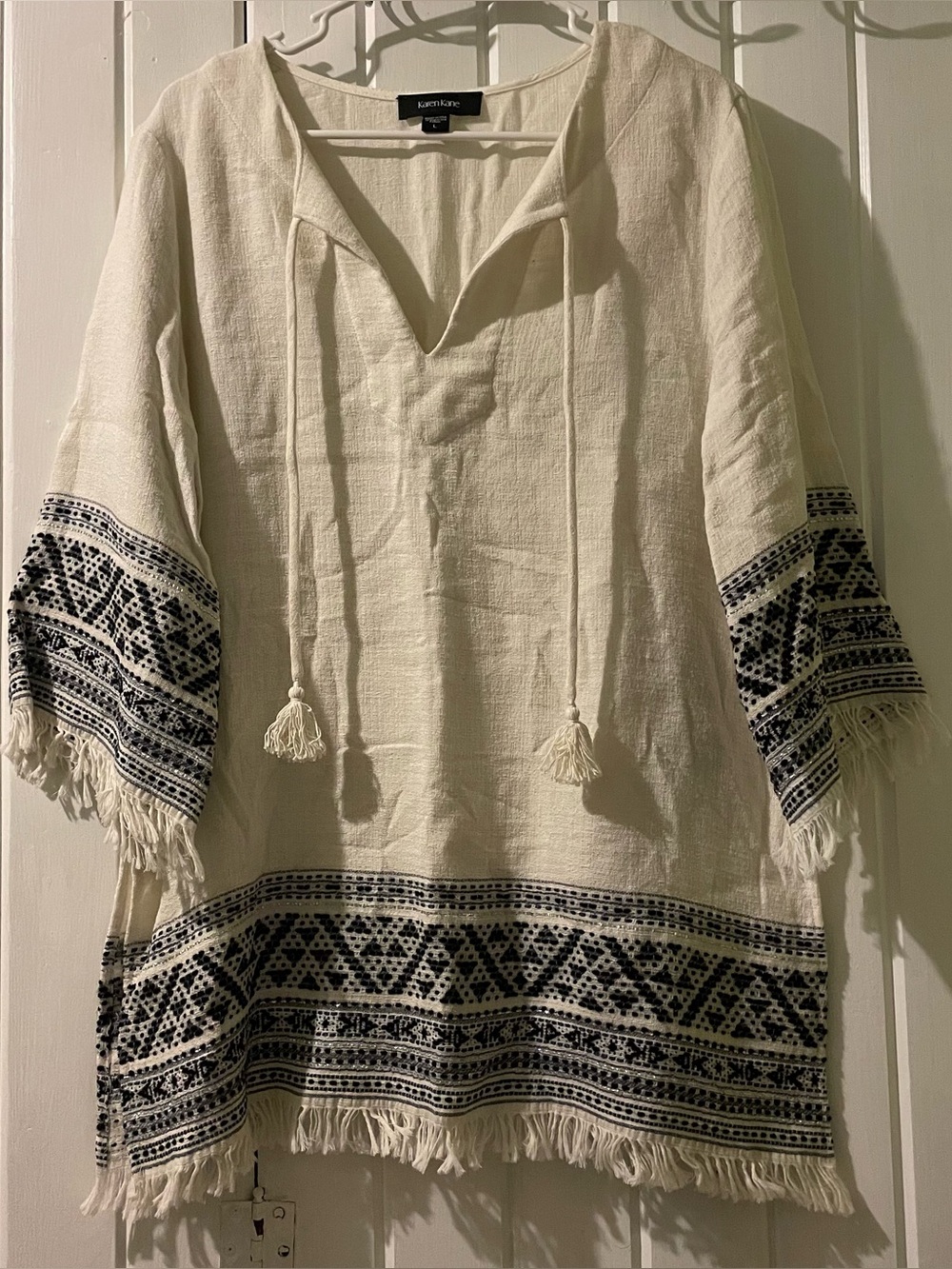 Karen Kane boho embroidered fringe tunic top-large like new